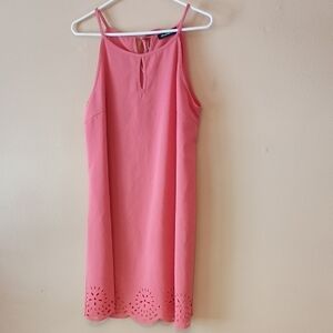 Coral Sleeveless Dress with Keyhole Neckline and Scalloped Bottom Hem w/Cutouts